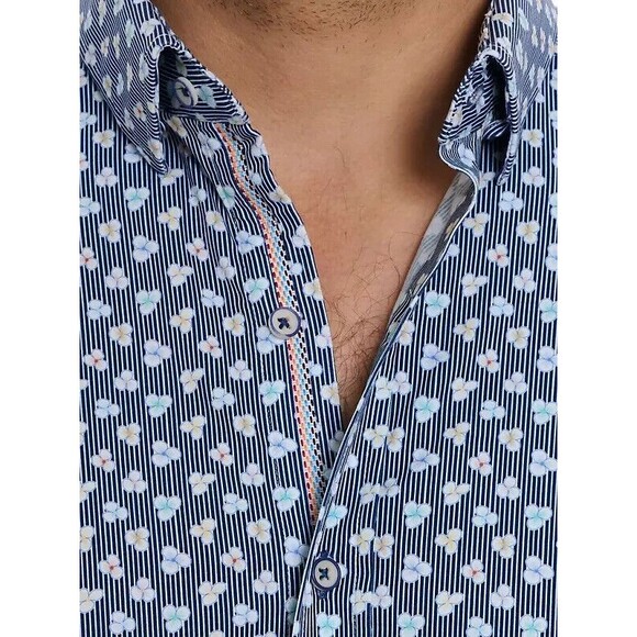 ROBERT GRAHAM Shirt Mens XL Blue Floral Button Up Tailored Fit Stretch SENAN - Picture 1 of 12